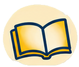 Icône d'un livre ouvert jaune aux contours bleu marine