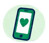 Icône d'un téléphone vert affichant un cœur